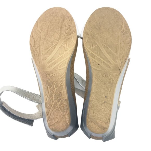 Naot Pixie Leather Wedge Ankle Strap Sandals White Silver EU 41 US 10-10.5 - Picture 5 of 15